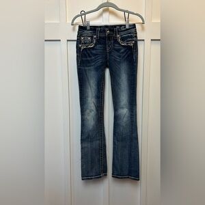 Miss Me Women Jeans Size 25 Slim Boot Cut Thick Stitch Crystals Rhinestone Bling